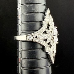 Vintage Ring Art Deco Revival Silver Tone Rhinestone