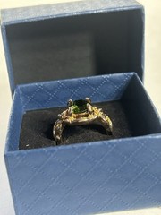 Vintage Green Cubic Zirconia Ring Gold Plated Womens Size 6