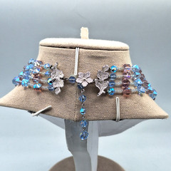 Vendome Pastel Pink Blue AB Faceted Crystal Glass Bead Four Strand Necklace