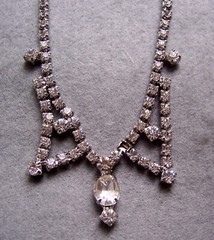 Art Deco clear rhinestone necklace and clip earrings set 1950s
