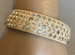 1920s Antique Celluloid Rhinestone Flapper Sparkle Bangle wide 4-row SMALL 6.5″