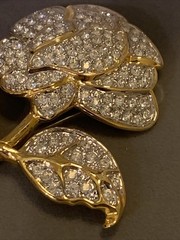Vtg Nolan Miller Large 4″ Pave`Crystal Rose Pin Brooch 4″ W/ Box & COA NEW
