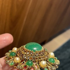 Vintage Karu Arke Inc. Rhinestones Faux Pearls Faux Jade Pendant Brooch