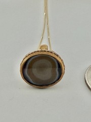 Antique Victorian Watch Fob Seal Charm Blue Bulls Eye Agate Pendant Necklace 18”