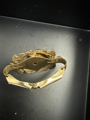 Vintage Scarf Clip Mid Century BOHO 60s Hinged Glass Cabochon Gold Tone Etched