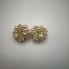 Vintage Clip On Earrings Cluster Beaded Germany, Real Vintage