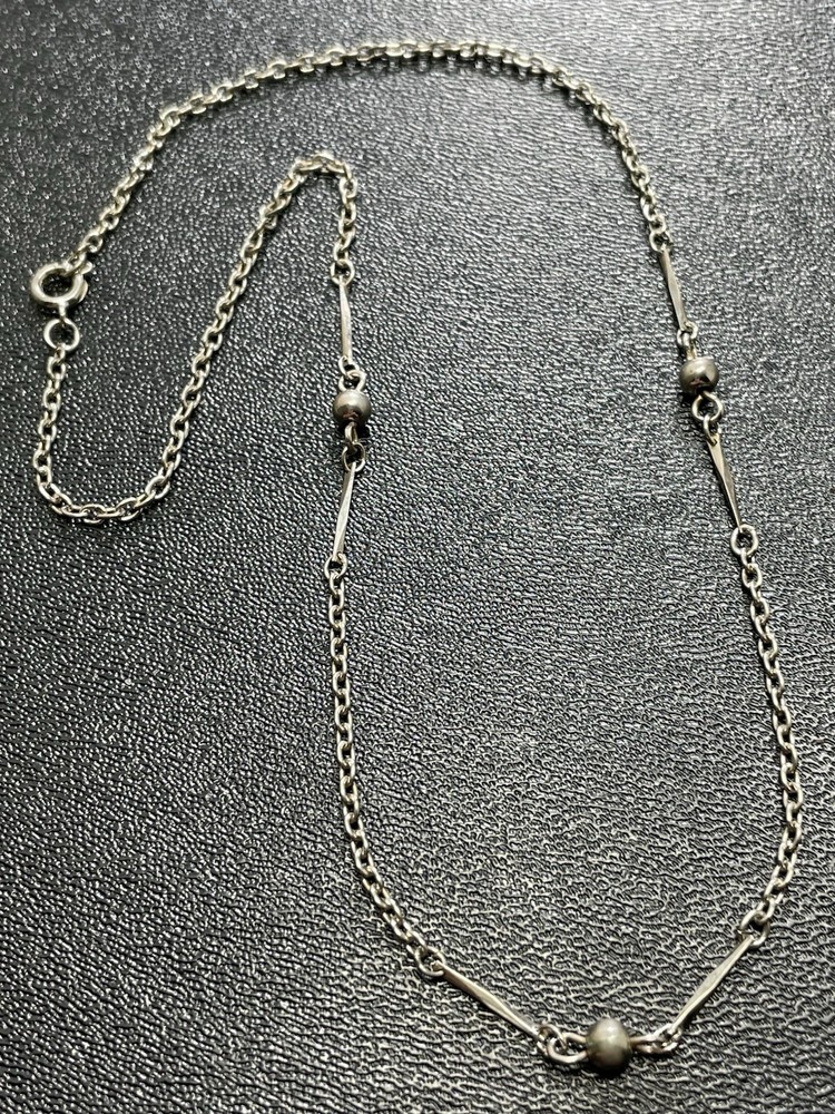Vintage 15” Silver Tone Ball Beaded Chain Choker Necklace