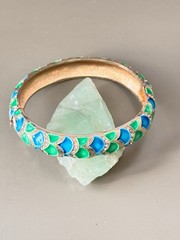 Vintage MARVELLA Blue & Green Enamel Bracelet, Brooch & Earring Set!
