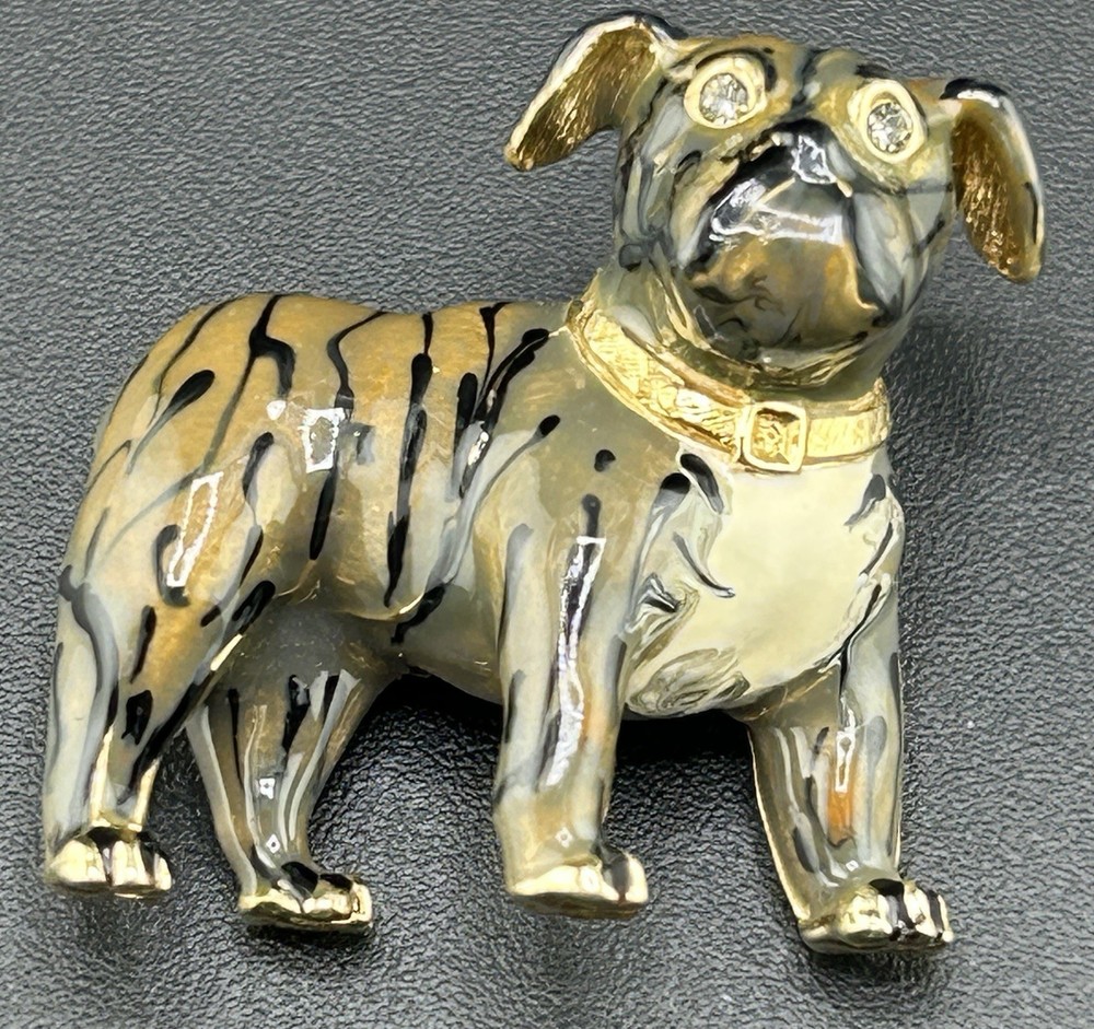 Vintage Erwin Pearl Bulldog Enamel Brooch