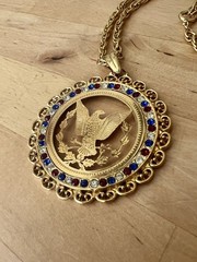 Vintage Patriotic AMERICAN EAGLE Red White Blue Rhinestone BICENTENNIAL NECKLACE