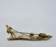 Vintage Brooch Gold Tone Water Ski Skier with Boat Faux Pearl Pin MCM