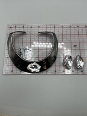 Vntg Kenneth Jane Lane crystal collar necklace With Earrings Clip On Rare#812
