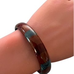 Vintage Retro Stackable Bangle, Brown, Maroon & Blue Plastic Resin Bracelet, 0.5