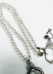 Art Deco Faceted Glass Rhodium Filigree Necklace & Earrings Vintage Jewelry