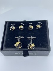 Pronto Uomo Knot Cufflinks and Shirt Stud set gold and gun metal gray IOB