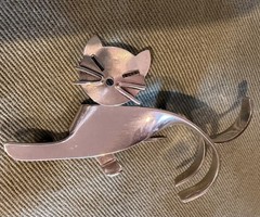 Vintage BEAU Sterling Modernist CAT Brooch Mid Century Articulated Pin Signed