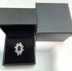18K White Gold 2.59ctw Oval Blue Sapphire & VS Mixed Cut Diamond Cocktail Ring