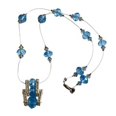 VTG sky blue crystal beaded Floating Necklace jeweled Sterling .925 Y2K 90s 17″