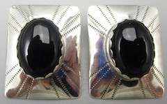 CLASSIC SOUTHWESTERN STYLE STERLING ONYX 1 1/8″ EARRINGS 9.6 GRAMS