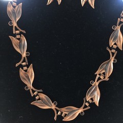 Unsigned Bell Trading Post copper leaf necklace and earring set MCM.