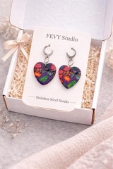 Handmade Polymer Clay Heart Earrings | Colorful Lightweight Gift for Her