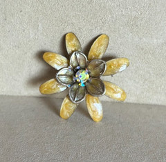 Vintage Cookie Lee Yellow Enamel Flower Brooch Aurora Borealis Rhinestone 1.5″