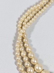 Vintage Ivory Color Acrylic Faux Pearl Three Layer Necklace 15 inches Choker