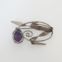 Vintage Art Nouveau MCM Art Deco Sterling Purple Amethyst Floral Spray Brooch
