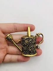 Vintage Adorable Gold Tone Floral Cottagecore Nature Garden Watering Can Pendant