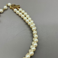 Richelieu Necklace Vintage Faux Pearl Double Strand Rhinestone Heart Choker