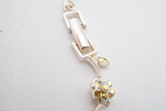 Vintage Necklace Silver Tone Rhinestone Flower Ivy 16″