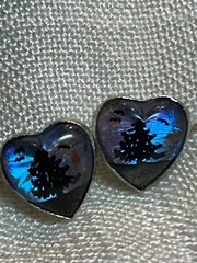 Butterfly Evergreen Tree vintage sterling silver screw back heart earring