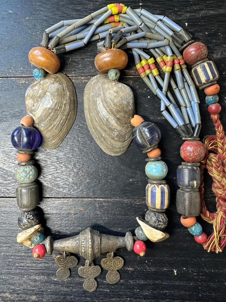 Handmade Nepal Tribal Necklace: Vintage Beads, Amulet Pendant