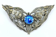 Silver Plated Art Nouveau Fairy Wing Blue Stone Sash Pin