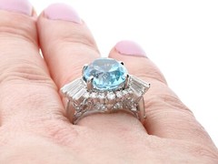 Vintage 1990s 7.75Ct Aquamarine and 1.65Ct Diamond Platinum Cocktail Ring