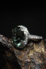 9.38ct Green Amethyst Praisiolite Cocktail Ring 14k White Gold with Diamonds