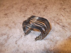 Vintage Sterling Silver Contemporary Modernist Stacked Strands Cuff Bracelet 57g