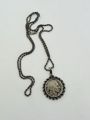 Vintage 1937 Buffalo Nickel Coin Pendant 925 Sterling Silver Chain 15-grams