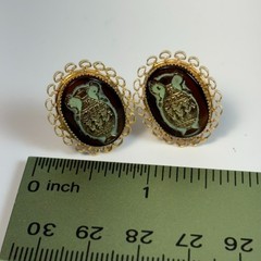 Lewis Segal Earrings Clip On Gold Tone Glass Grecian Urn Vase Cameo 1960s