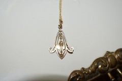 RARE! Antique Edwardian 10KT Gold *WHITE SAPPHIRE *BLUE TOPAZ *PEARLS* Pendant!