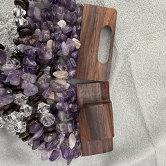 Polished Stone Bracelet Mulit-Strand Amethyst Clear Quartz Boho 7”
