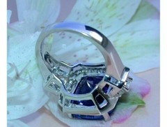 Art Deco 5.30Ct Blue Sapphire Antique Vintage Engagement Ring 14K White Gold FN