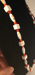 Czech Necklace 28 In Glass Floral Orange White Round Oval Glass Cubed beads