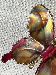 VTG Butterfly Pin Brooch Brutalist Iridescent Red Copper Artist Signed