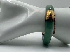 Vintage Genuine Natural Jadeite Jade Hinged Bangle Bracelet 60mm Safety Chain