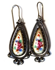 Vintage 1980s Russian Hand Painted Enamel Jewelry Earrings 3 Variations #122,157