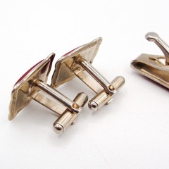 Vintage Silver Tone Red Lucite Horse Head Cufflinks Tie Bar Clip Set Equestrian