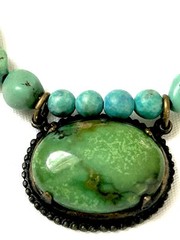Vintage Handmade Turquoise Bead And Pendant Necklace Adjustable Length