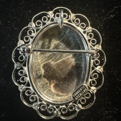 Vintage Brooch Silver Sterling Sorrento Pin Pendant Mother of Pearl Bali Cameo