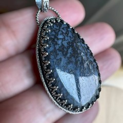 Paul Rossman CSHR Pendant 2 Inch Blue Fossil Dino Bone 925 Sterling 12.0g USA